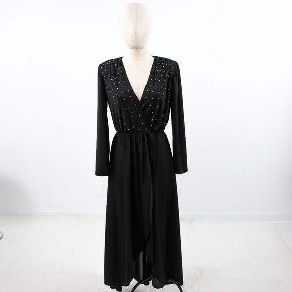 Vintage 70s M/L Disco Halloween Diamonds Sexy Dress Black - Picture 2 of 9